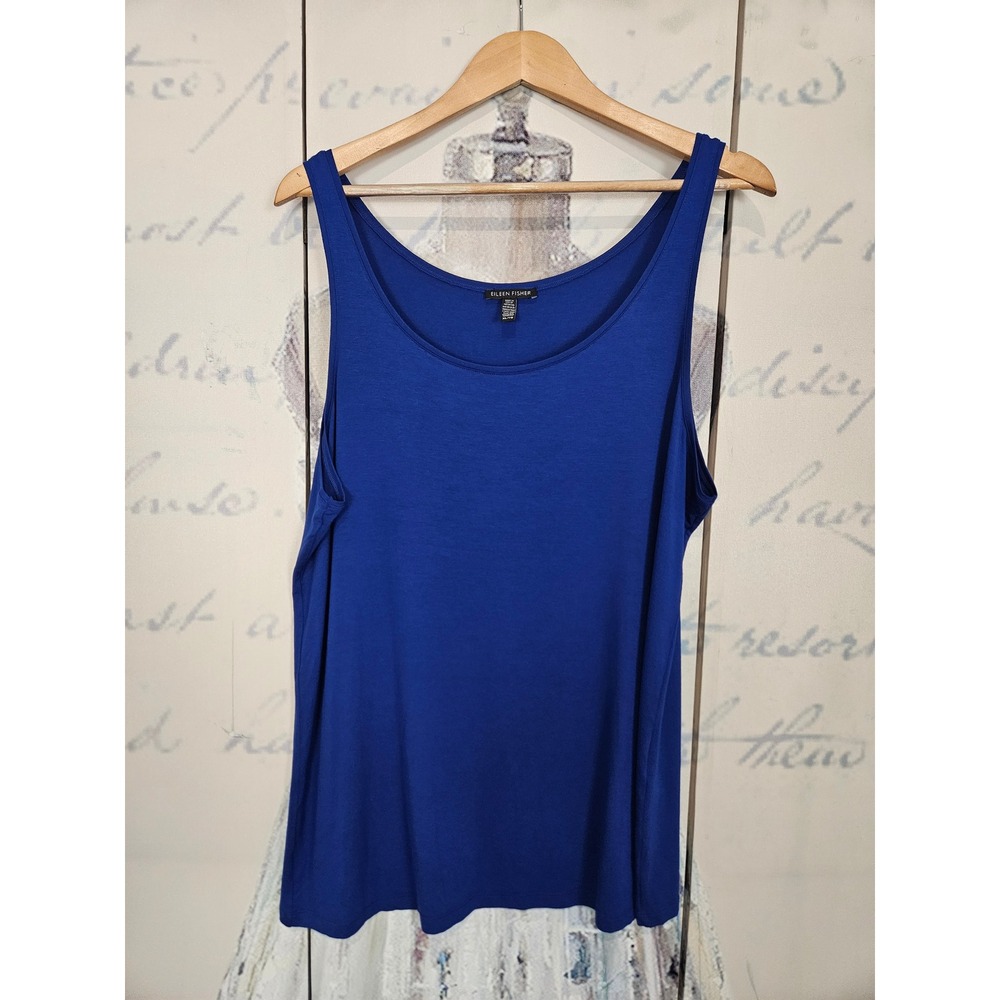 Eileen Fisher‎ Tank Top XL Blue Viscose Stretch Scoop Neck Minimalist Layering